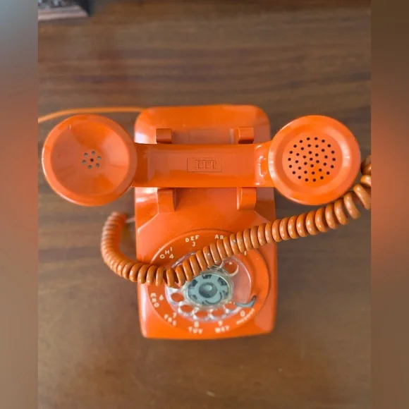 Vintage ITT Orange Rotary Dial Desk Telephone - untested - Picture 3 of 5